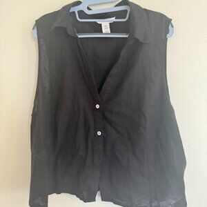 H&M Sleeveless Linen Button-Up Top in Black XL